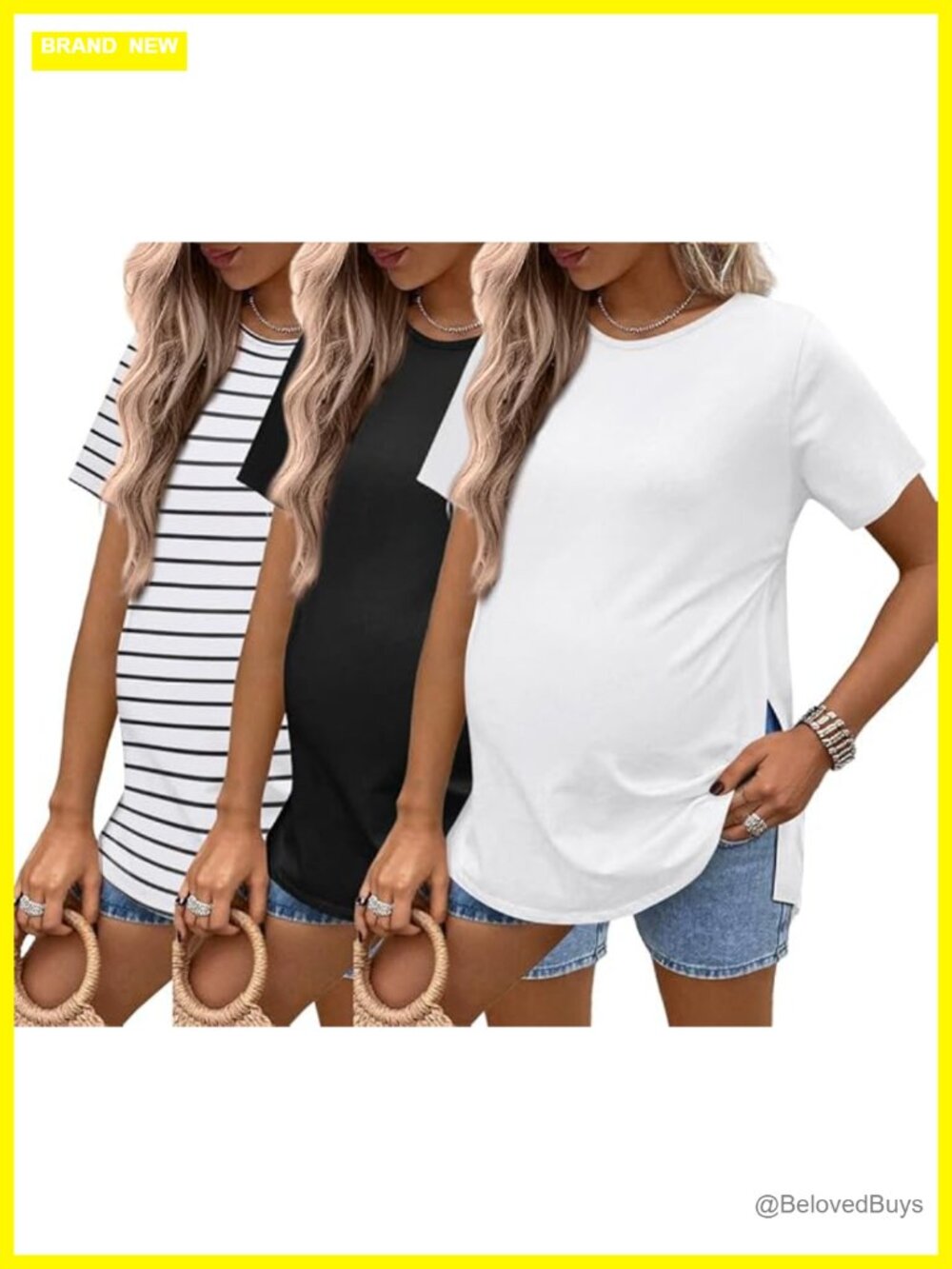 3 Pack Maternity Short Sleeve Tops Side Slit Tunic Blouse